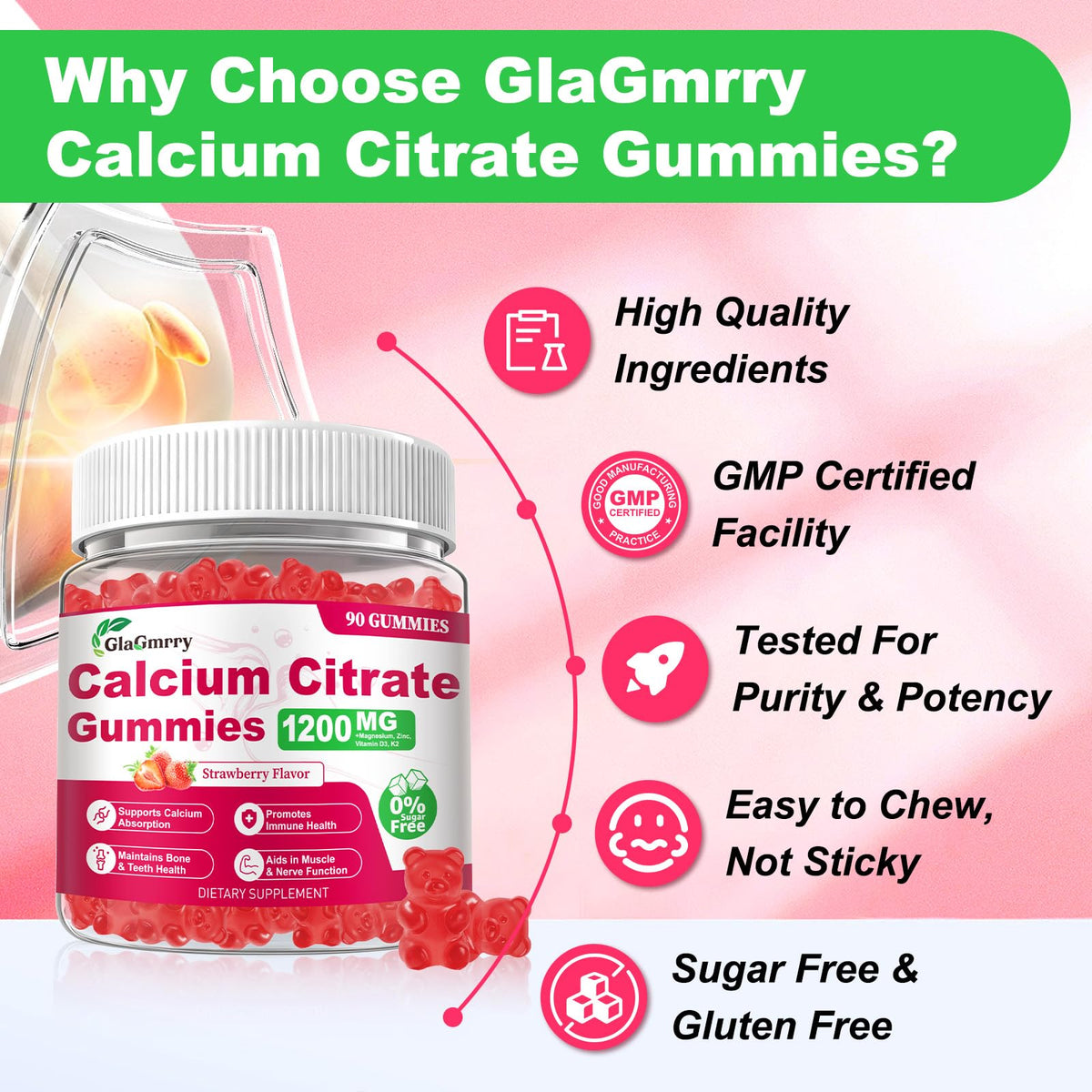 GlaGmrry Gummies de Calcium Citrate dans un bol