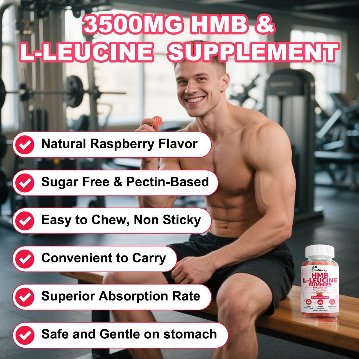 GlaGmrry Gummies HMB et Leucine 231g gummies en gros plan