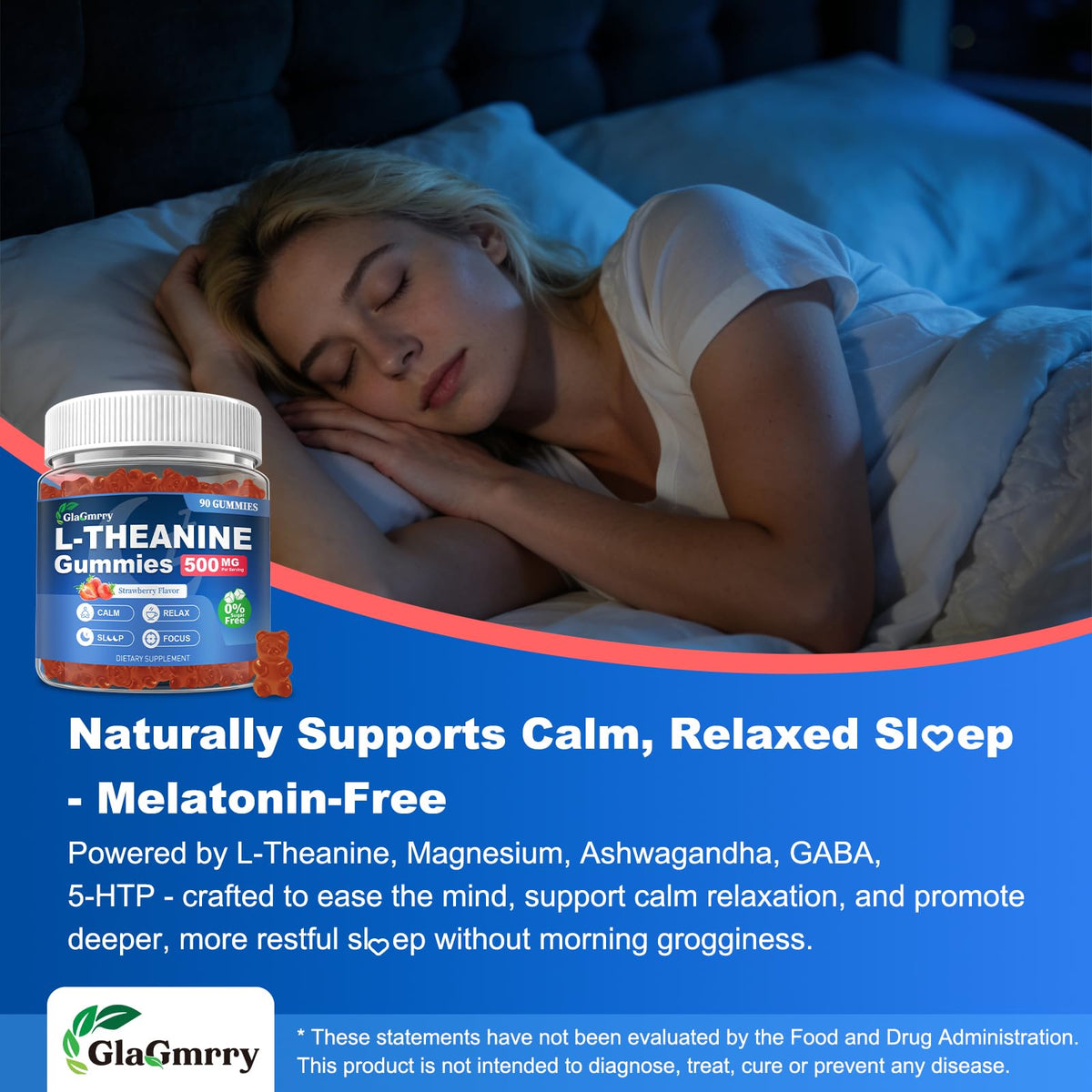 GlaGmrry Gummies L-Theanine, présentation sur une table