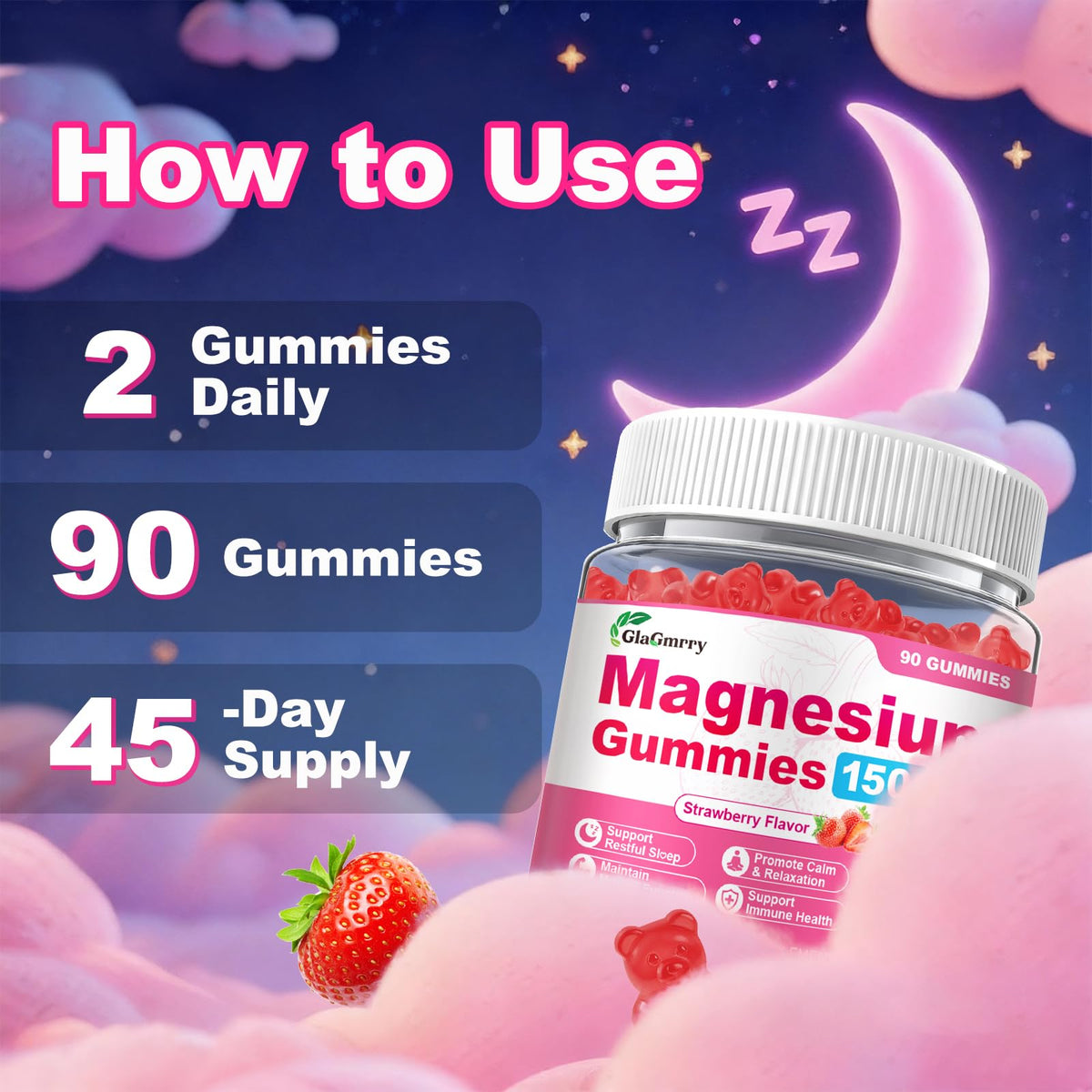 GlaGmrry Gummies Magnésium 90 unités gummies en gros plan