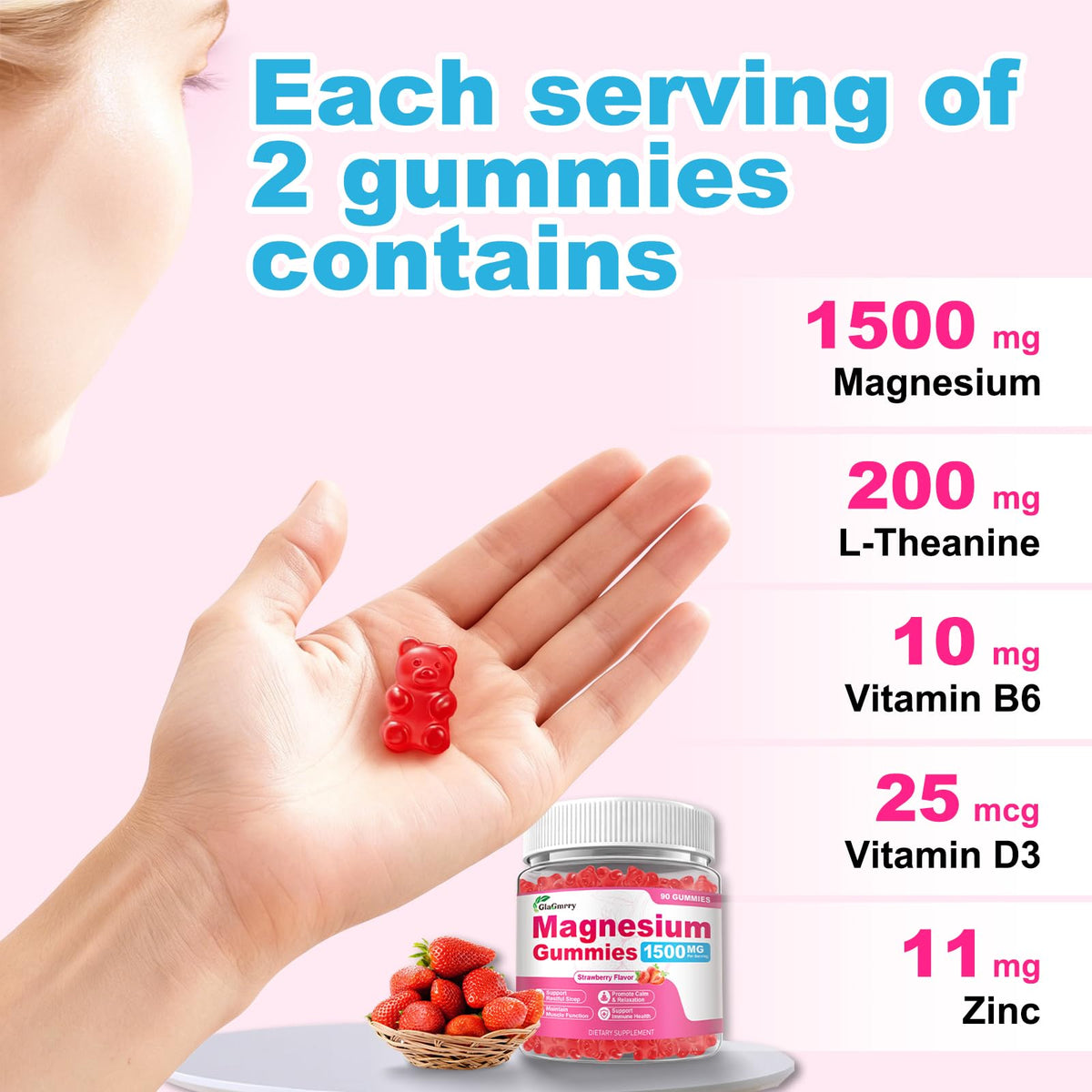 GlaGmrry Gummies Magnésium 90 unités ingrédients sur l'étiquette