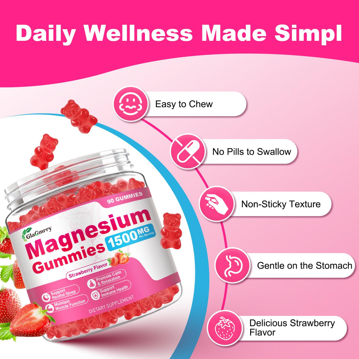 GlaGmrry Gummies Magnésium 90 unités pot avec fruits