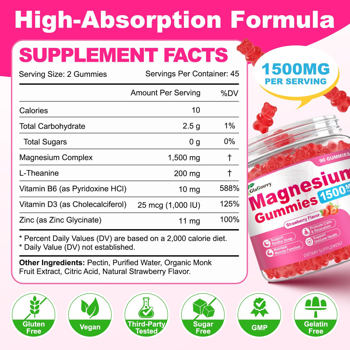GlaGmrry Gummies Magnésium 90 unités pot ouvert avec gummies