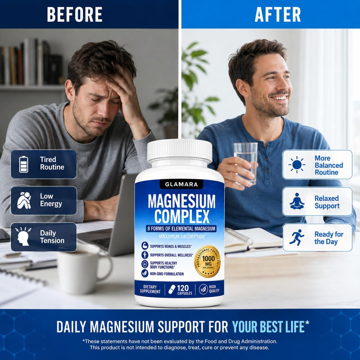 GLAMARA Magnesium Complex 1000mg capsules in hand