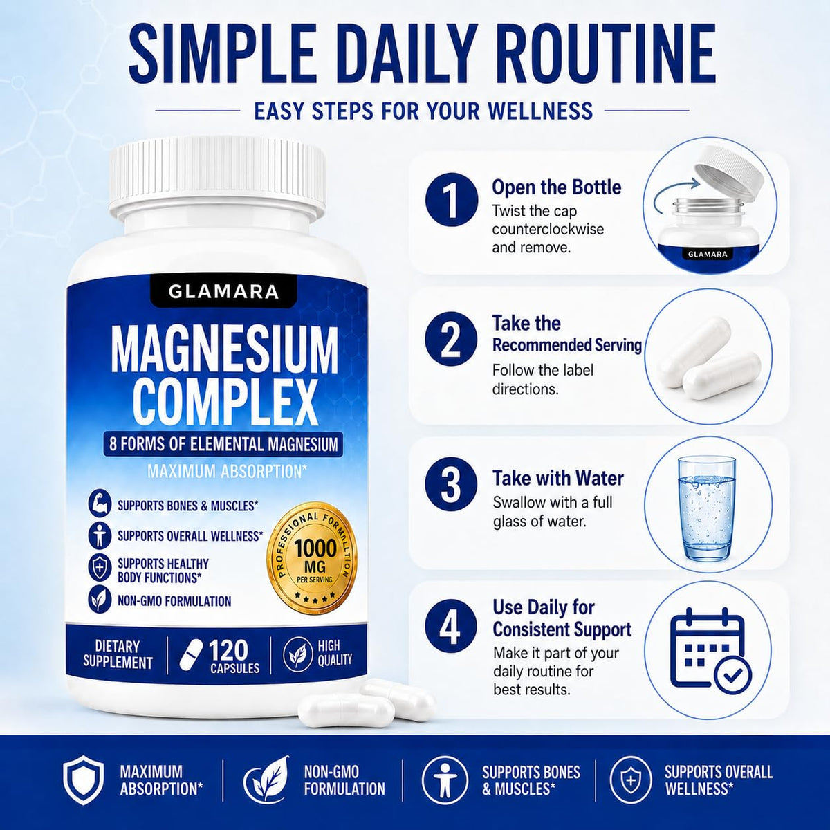 GLAMARA Magnesium Complex 1000mg capsules with measuring spoon