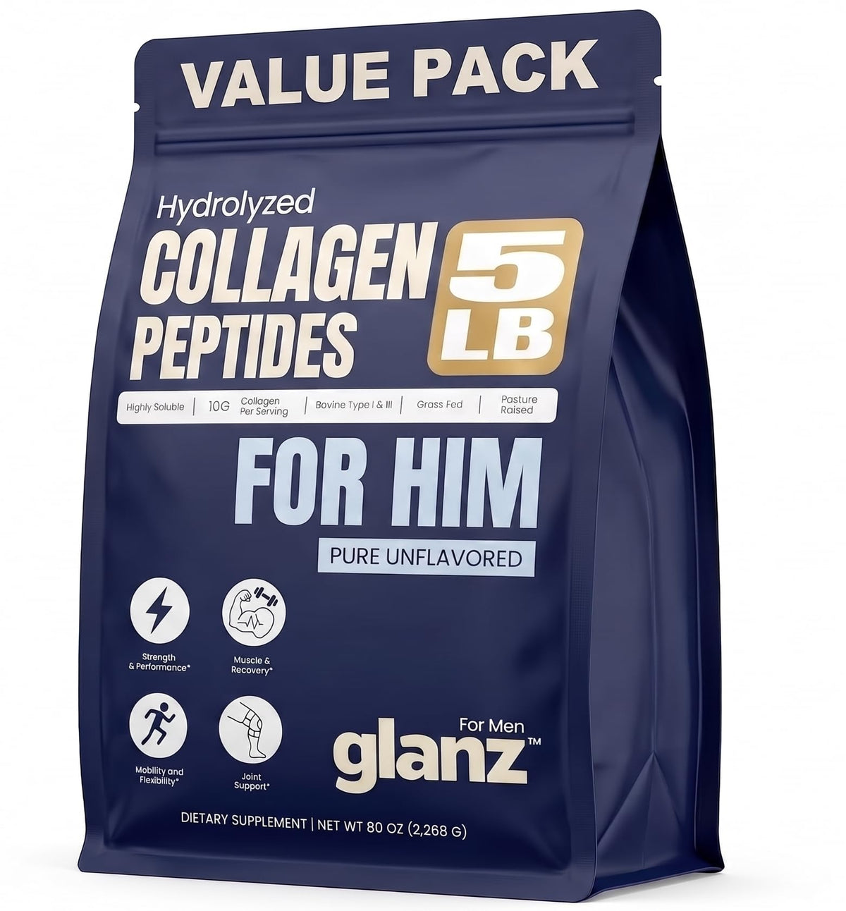 GLANZ Collagen Peptides Poudre Hydrolysée 5 lb vue de face