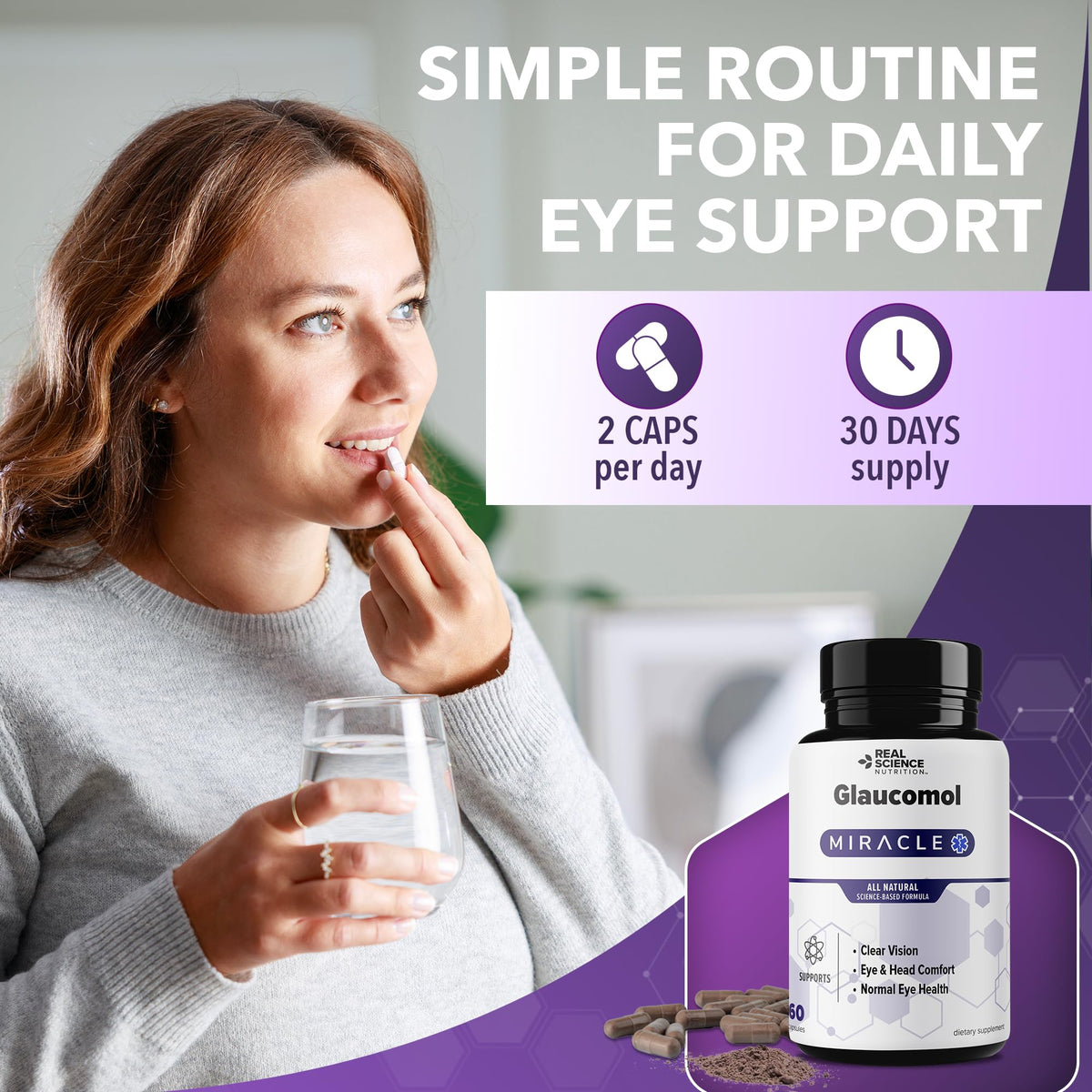 Glaucomol Miracle avec un verre d'eau