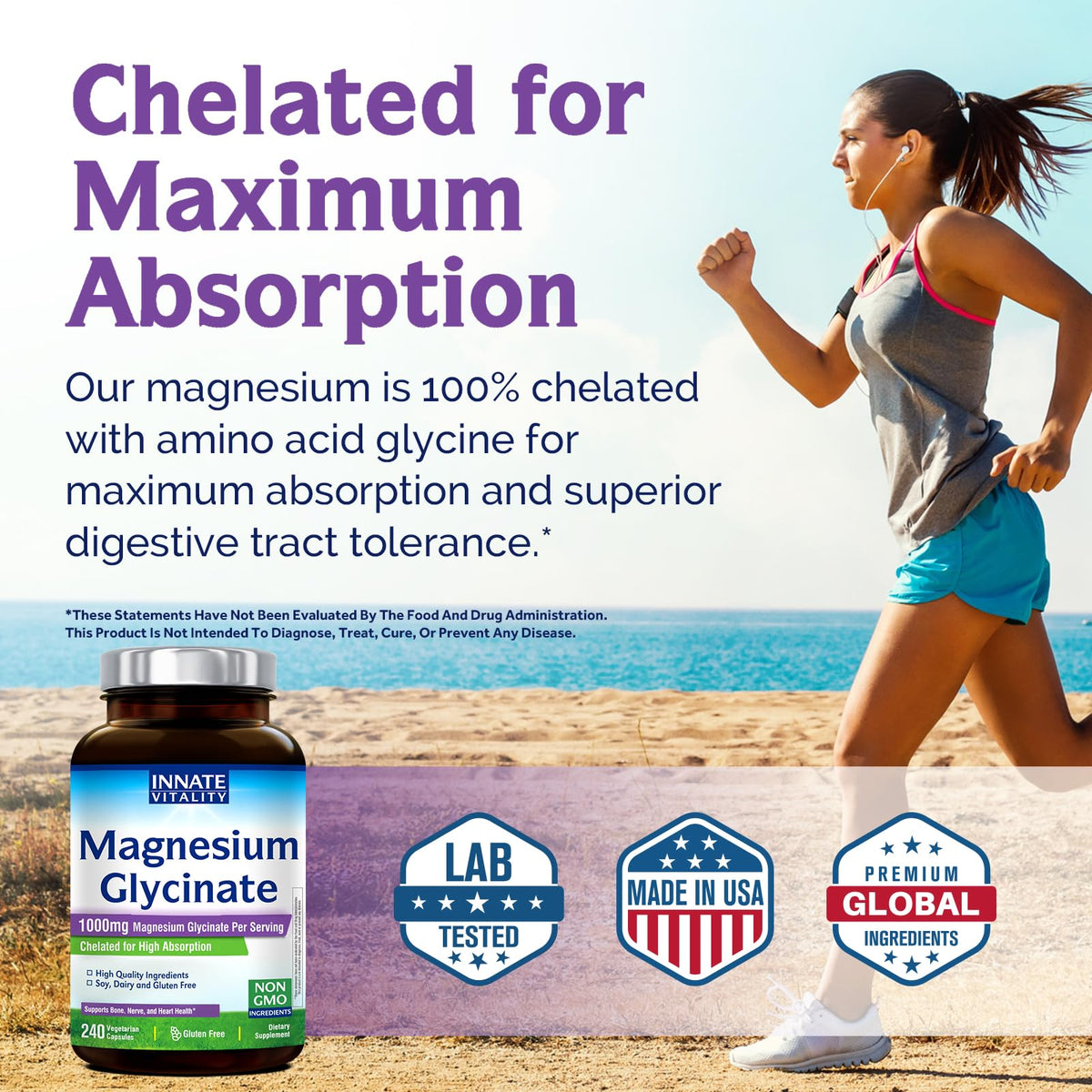 Glicinate de Magnésium Innate Vitality 240 capsules ouvertes