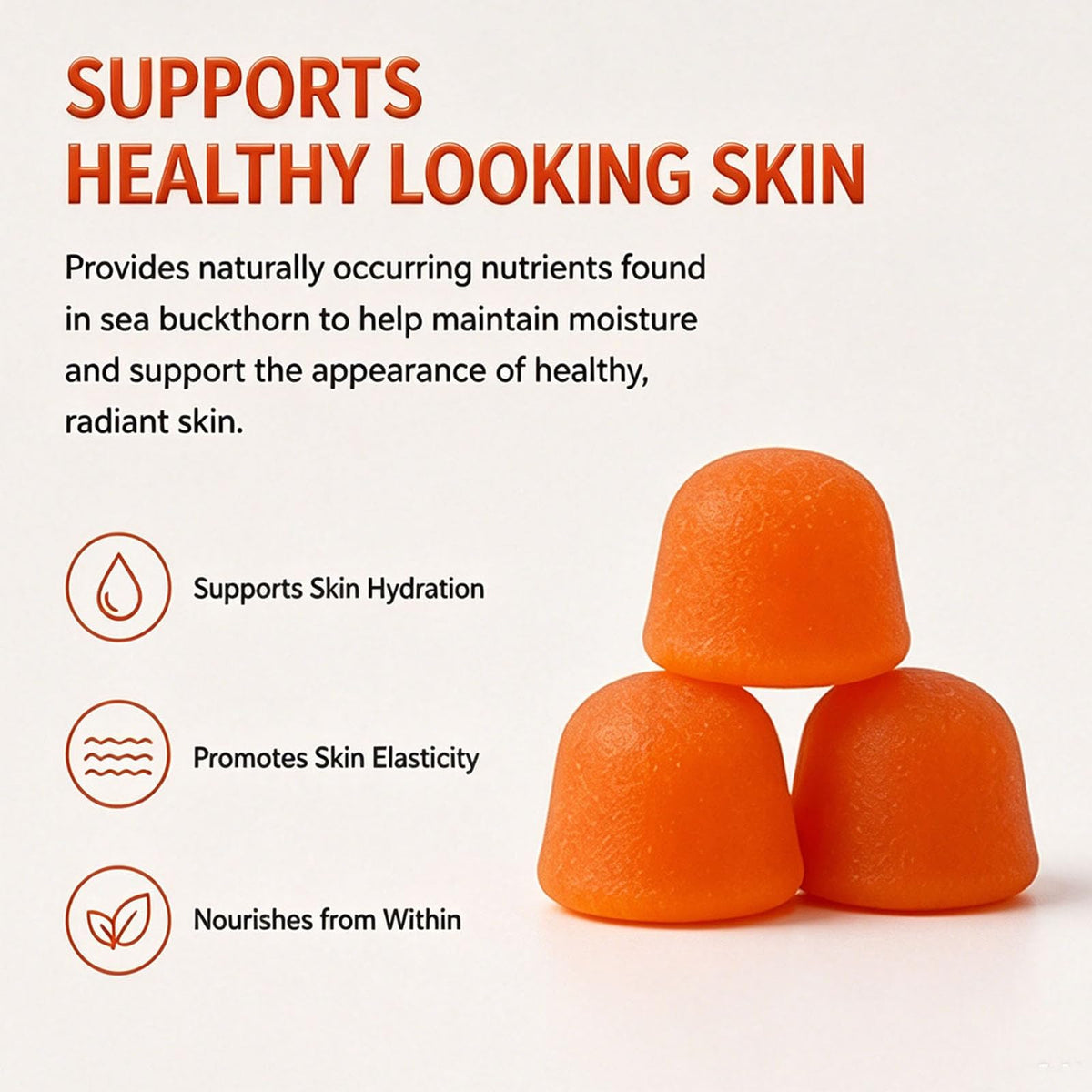 Glo7 SkinCare Gummies de Baie d'Hippophae 260g à côté d'autres suppléments