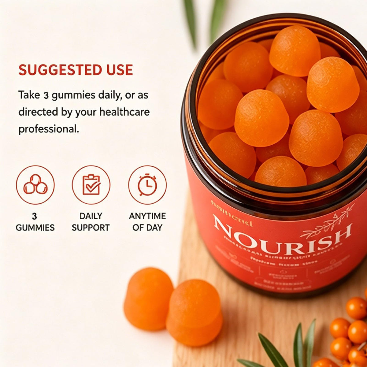 Glo7 SkinCare Gummies de Baie d'Hippophae 260g avec un verre d'eau