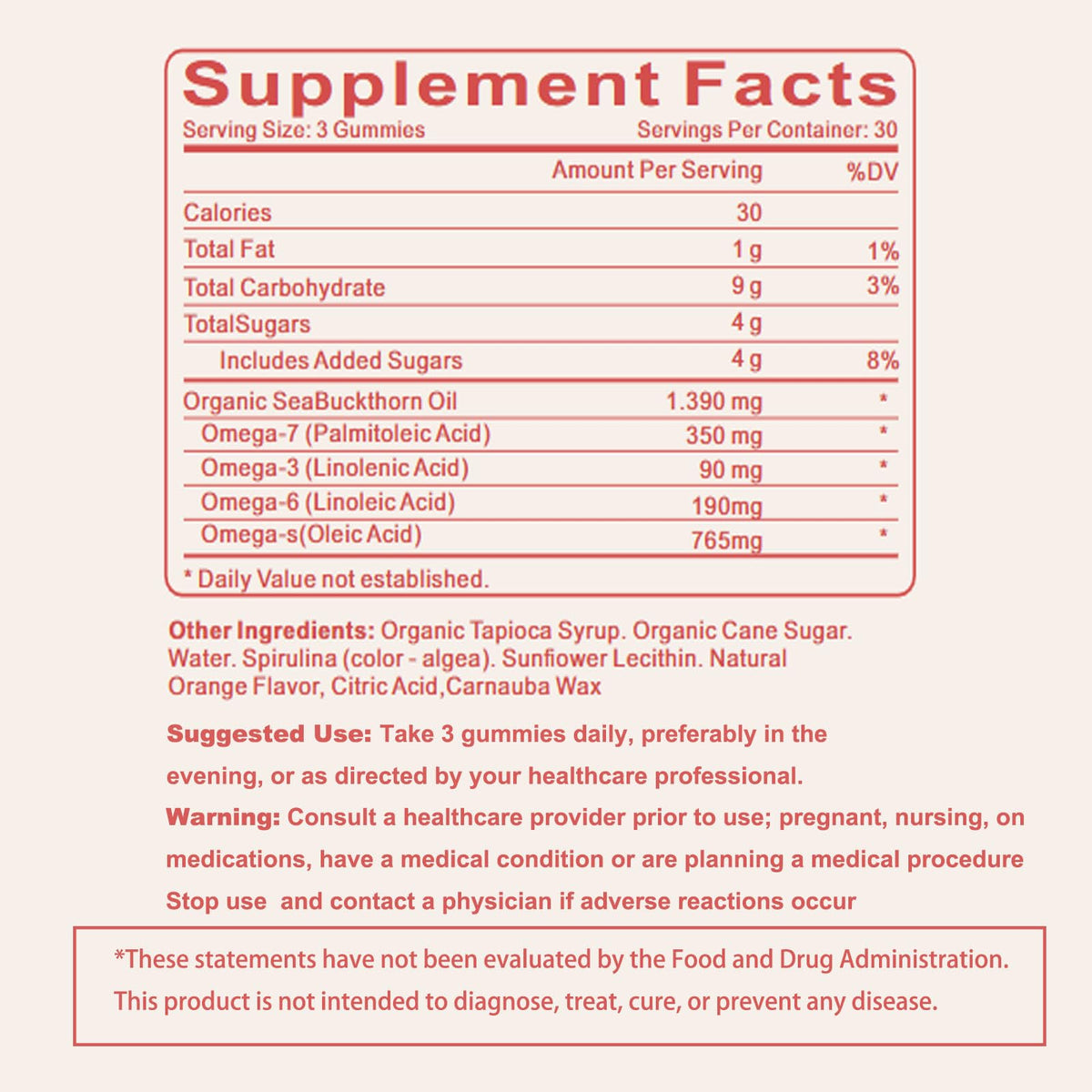 Glo7 SkinCare Gummies de Baie d'Hippophae 260g sur une assiette