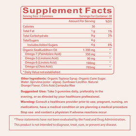 Glo7 SkinCare Gummies de Baie d'Hippophae 260g sur une assiette