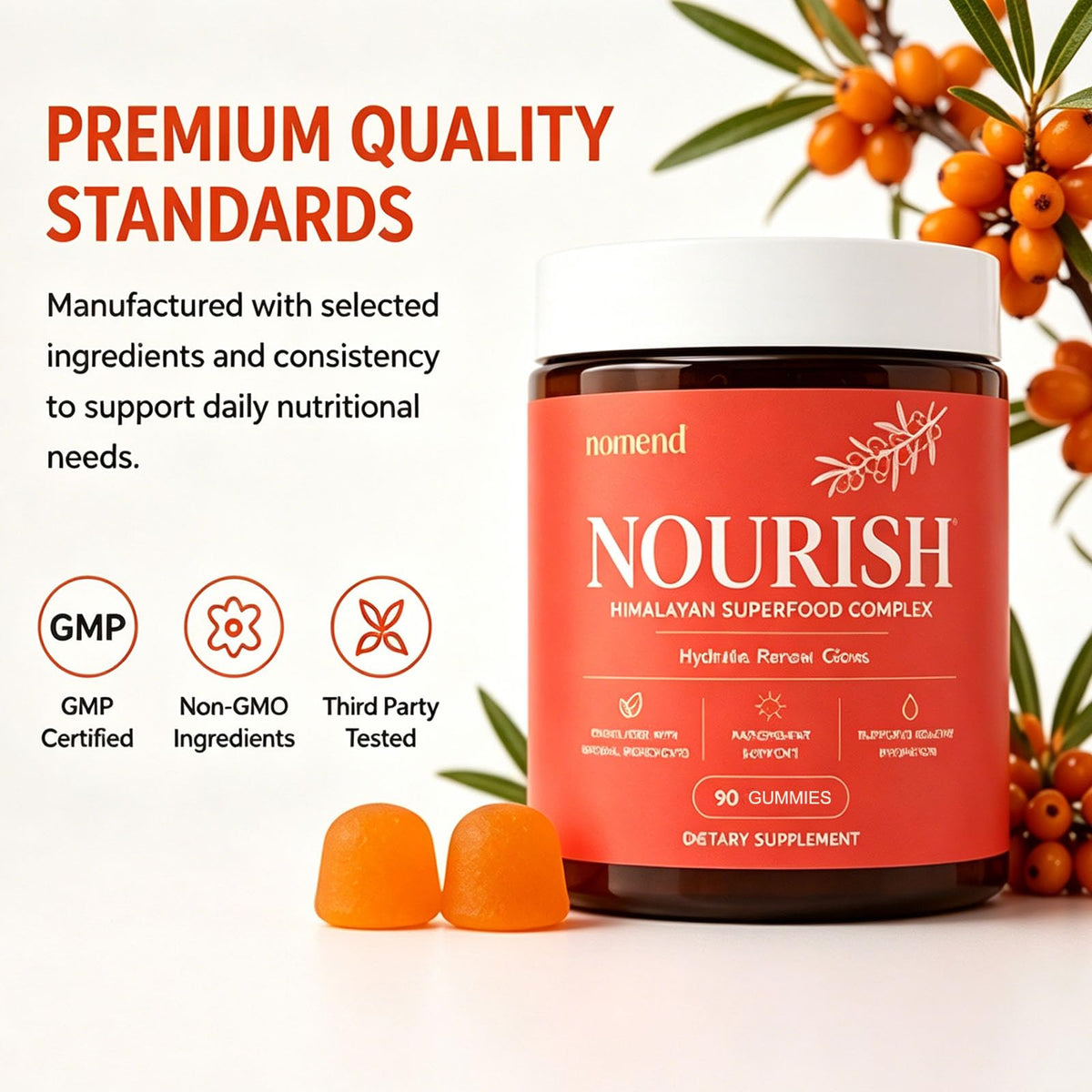 Glo7 SkinCare Gummies de Baie d'Hippophae 260g sur une table