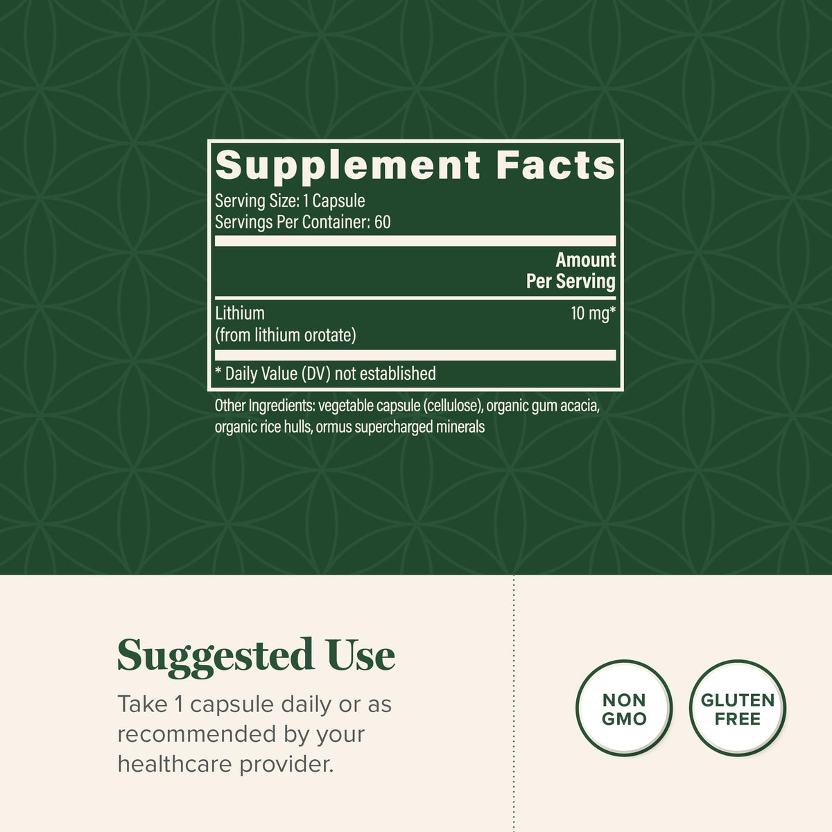 Global Healing Center Lithium Orotate 10mg bottle with label