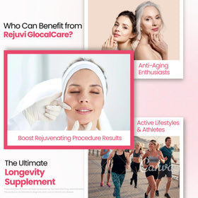 GlocalCare Rejuvi Collagen support 300mg Ovoderm - présentation avec un verre d'eau