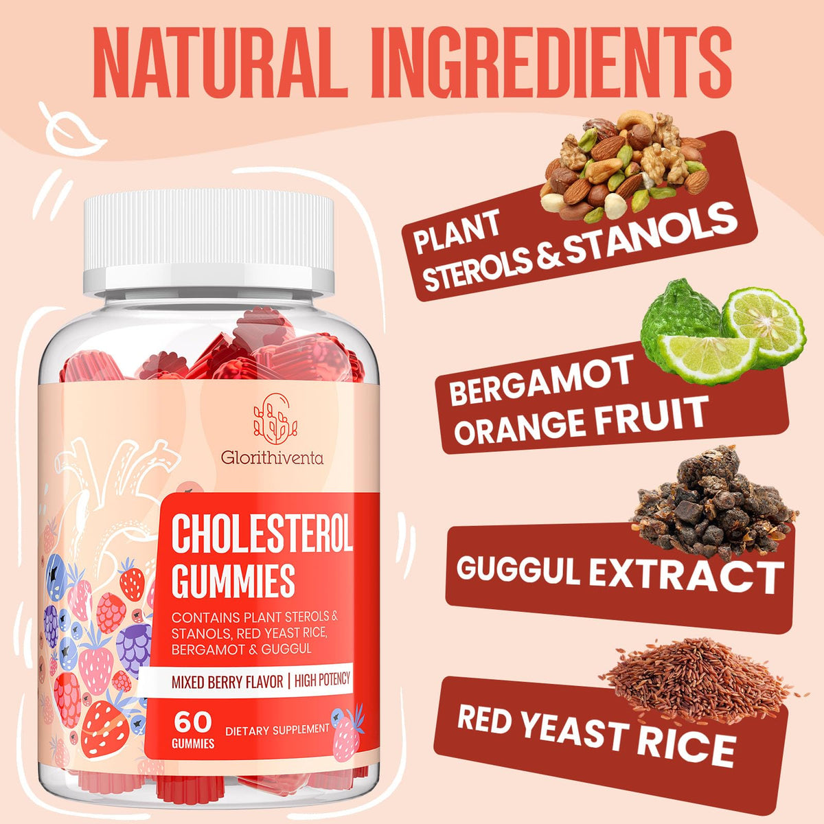 Glorithiventa Complément Alimentaire Cholestérol Gommes Framboise côté