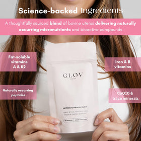 Glov Beauty Complément Alimentaire Organes de Boeuf capsules avec étiquette visible