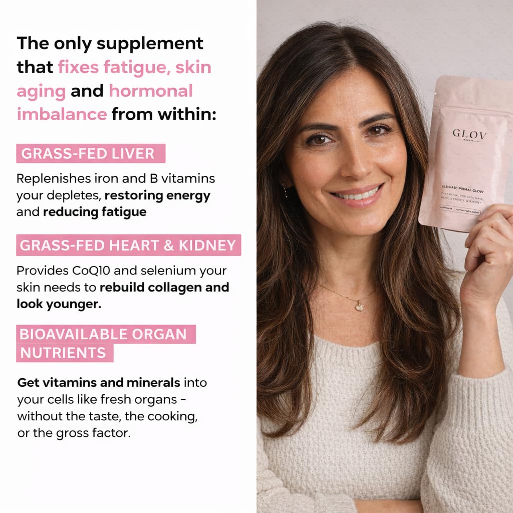 Glov Beauty Complément Alimentaire Organes de Boeuf capsules sur une surface blanche