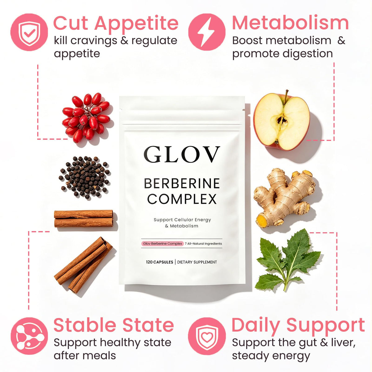 Glov Berberine Complex capsules sur une table