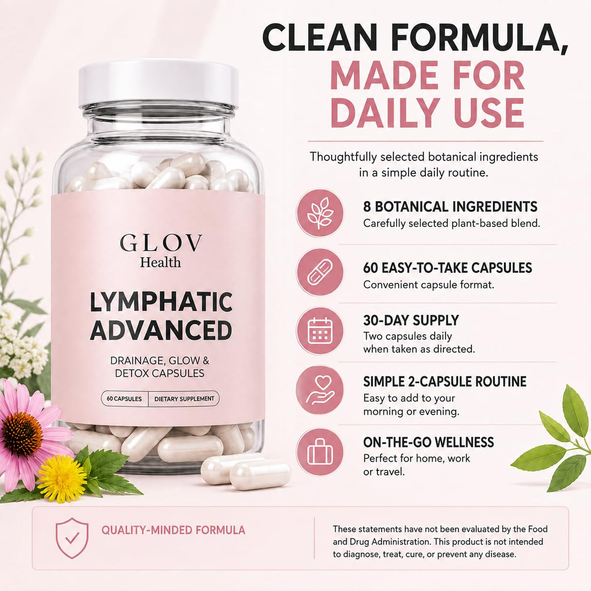 Glov Health capsules sur une table en bois