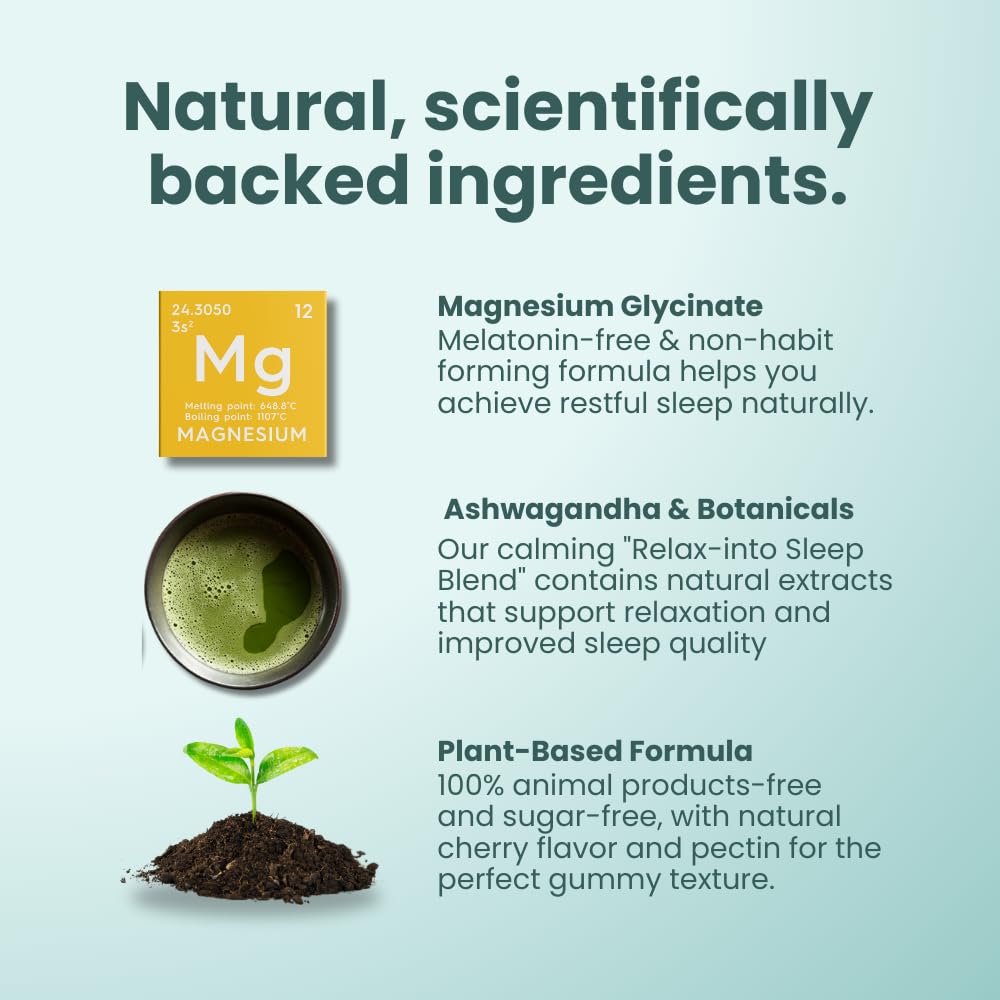 GLOWCO Gummies de Magnésium Glycinate pour Enfants 4+ - ingrédients sur l'emballage