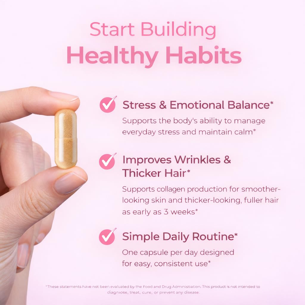 GlowTrue Ashwagandha pour Femmes 500mg avec biotine et collagène