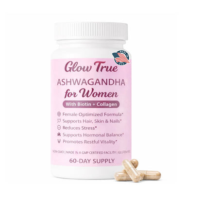 GlowTrue Ashwagandha pour Femmes 500mg capsule avant