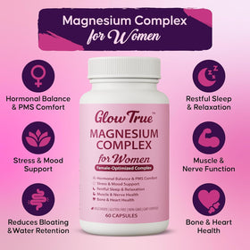 GlowTrue Complexe de Magnésium pour Femmes 500 mg, capsules à l'intérieur