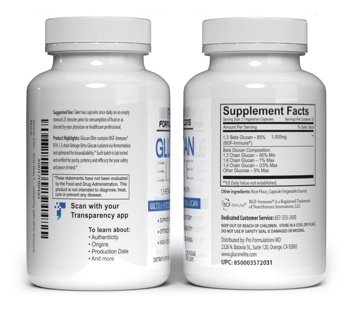 Glucan Elite Pro Formulations MD 500mg vue de côté