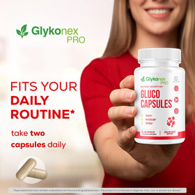 Gluco Capsules OVICIA à côté d'un verre d'eau