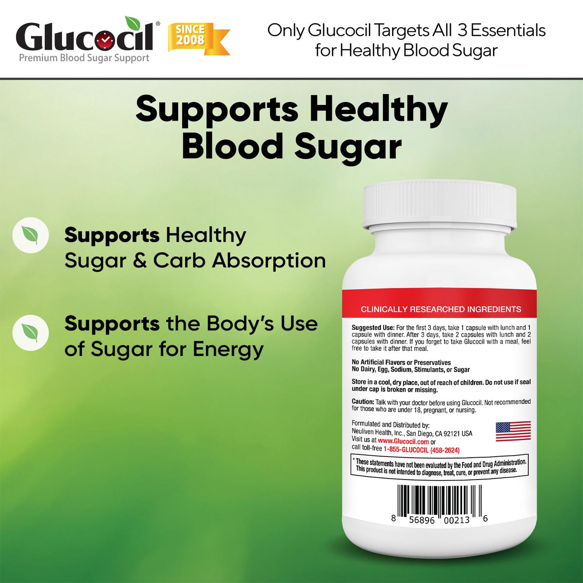 Glucocil Capsules Végétariennes sur fond blanc