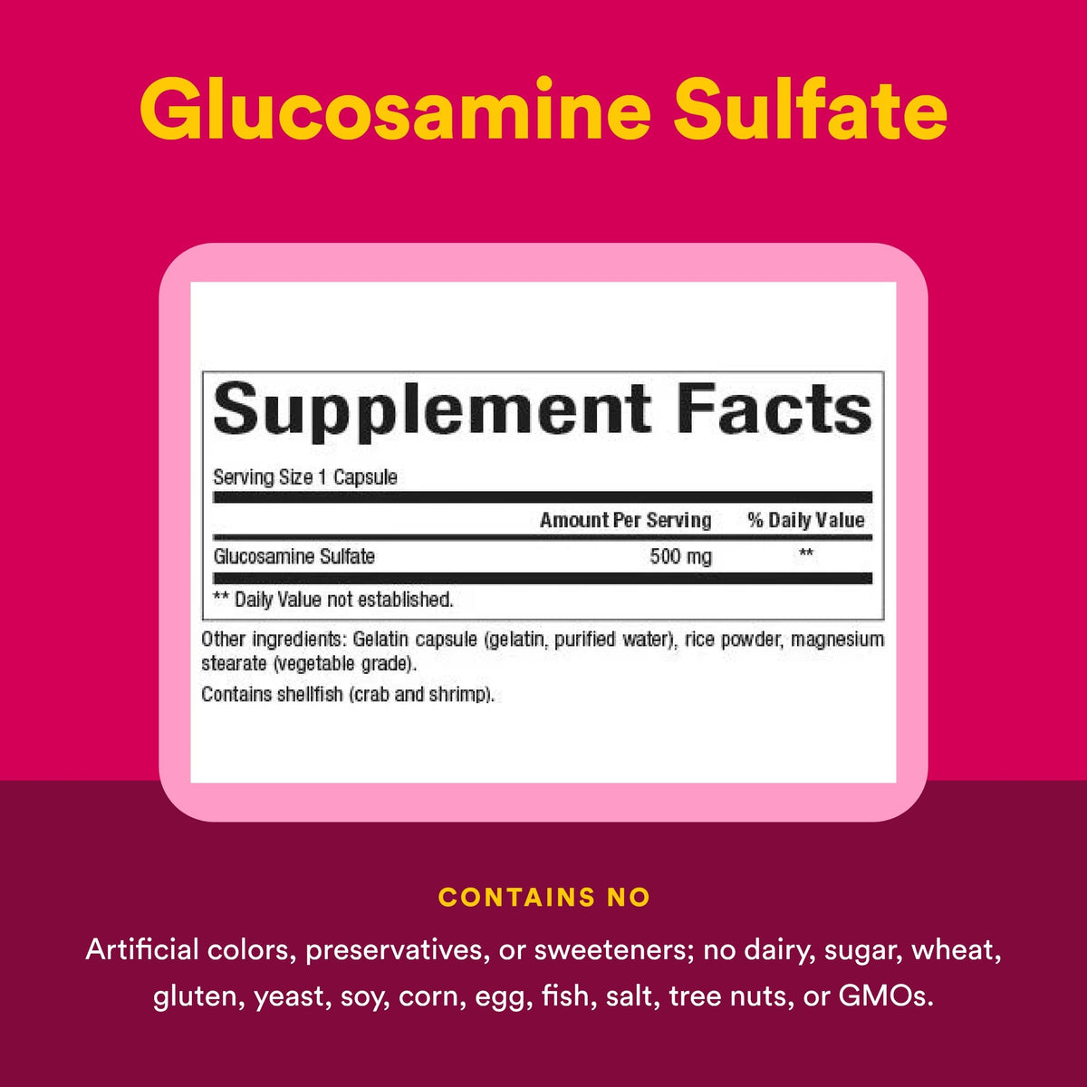 Glucosamine Sulfate 500 mg Natural Factors sur une table avec un arrière-plan naturel
