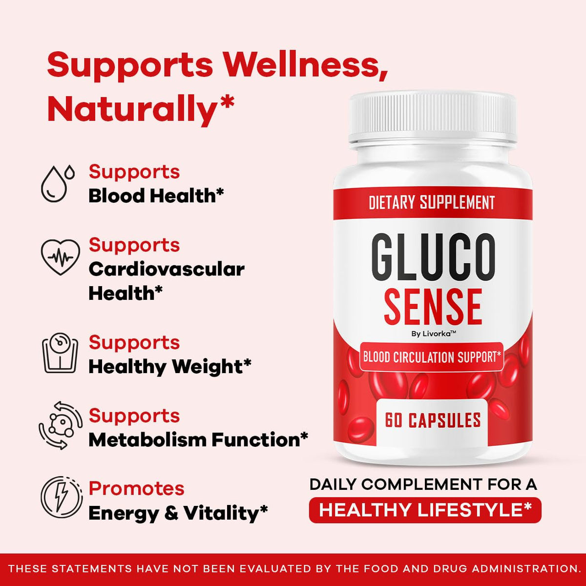GlucoSense capsules 695 mg de LIVORKA sur fond blanc