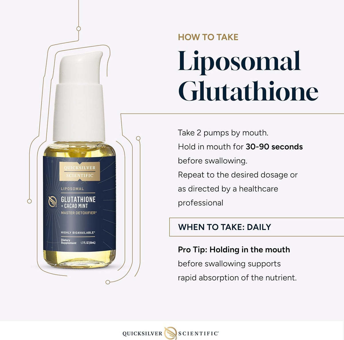 Glutathione Liposomal Quicksilver Scientific Cacao Mint sur une table