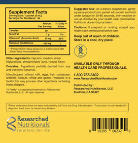 Glutathione Liposomal Researched Nutritionals sur fond blanc