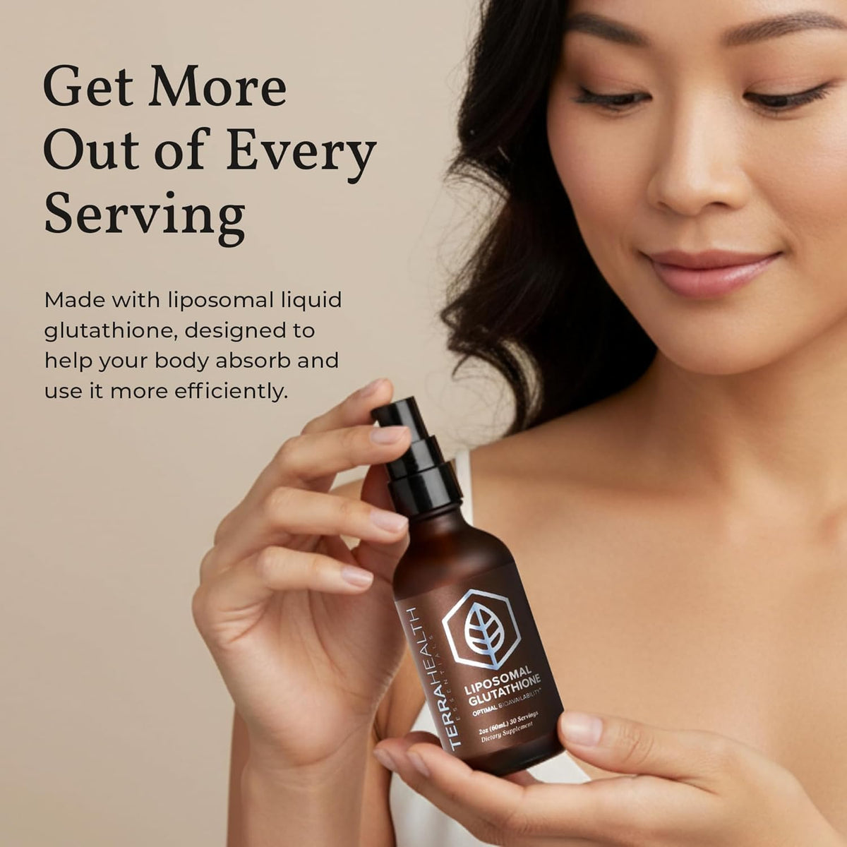 Glutathione Liposomal Terra Health Essentials sur un fond neutre