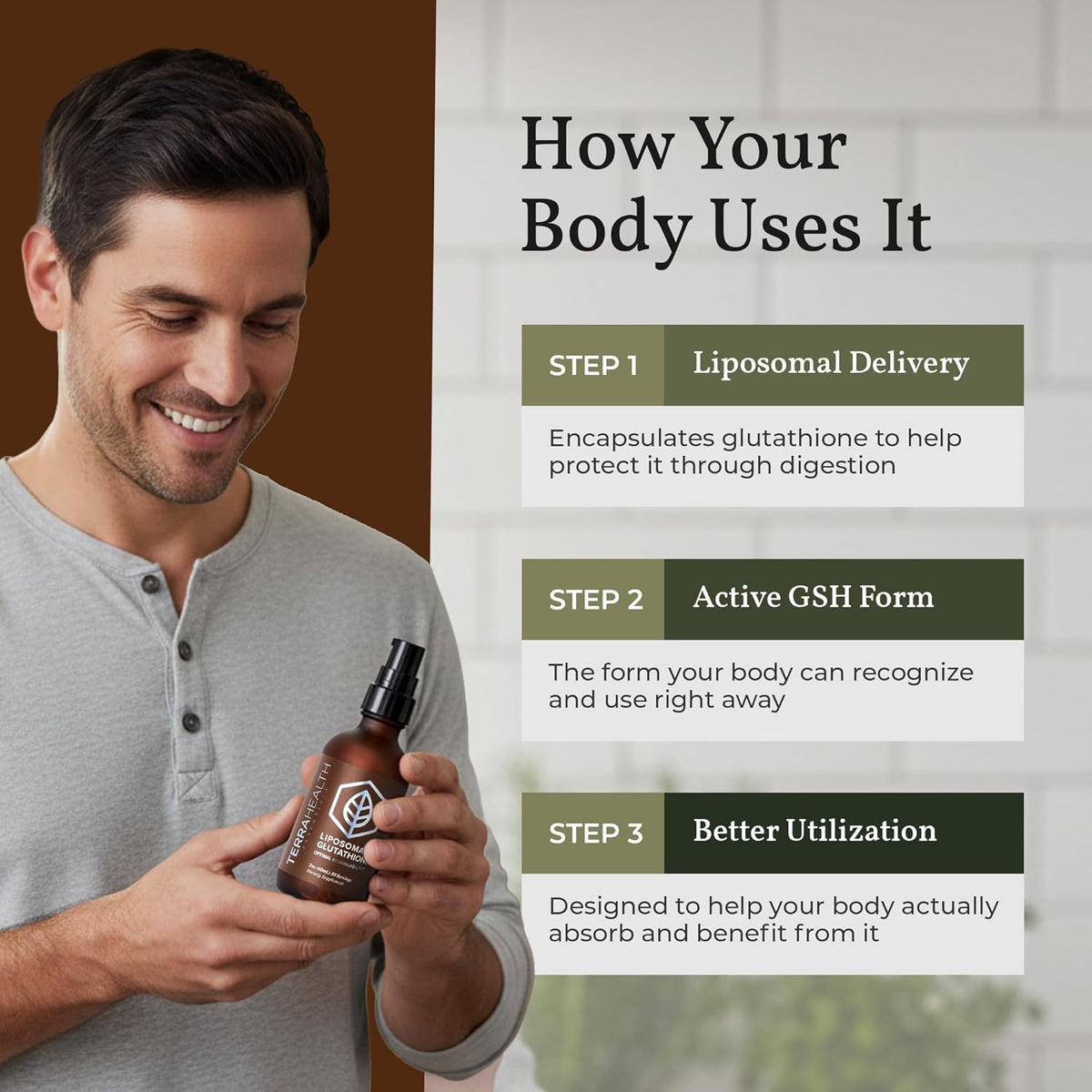 Glutathione Liposomal Terra Health Essentials sur une table