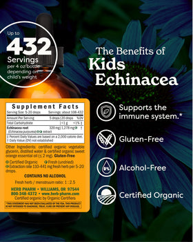 Glycerite d'Echinacea Herb Pharm 4 oz arrière avec informations nutritionnelles