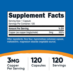 Glycinate de cuivre Nutricost, capsules ouvertes montrant le contenu