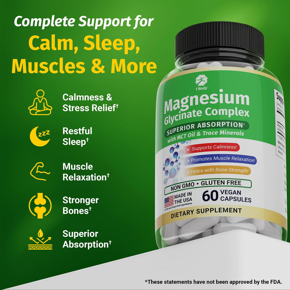 Glycinate de Magnésium 1 Body avec ingrédients sur l'étiquette