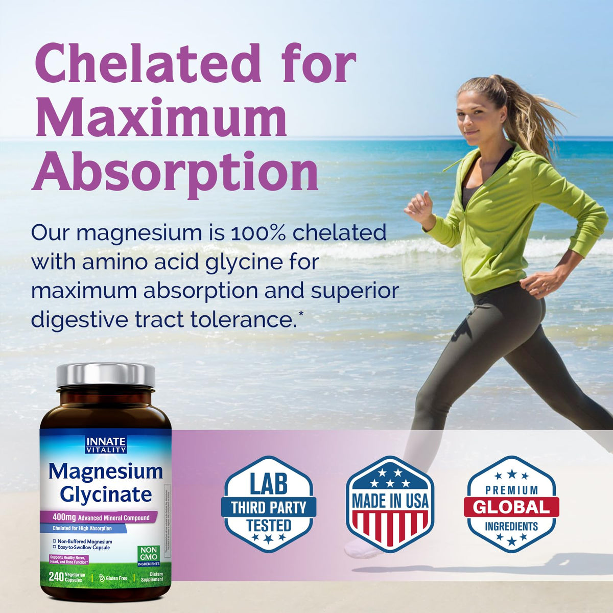 Glycinate de Magnésium 400mg Innate Vitality, présentation des ingrédients