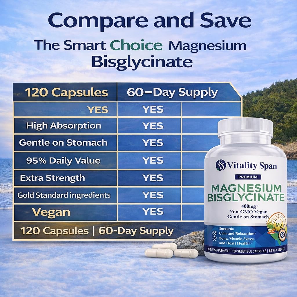 Glycinate de Magnésium 400mg Vitality Span, vue de dos du flacon