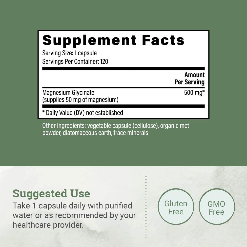 Glycinate de Magnésium 500mg Earth Harmony Naturals avec complément alimentaire