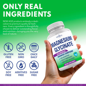 Glycinate de Magnésium 500mg NEW AGE, présentation dans un cadre naturel