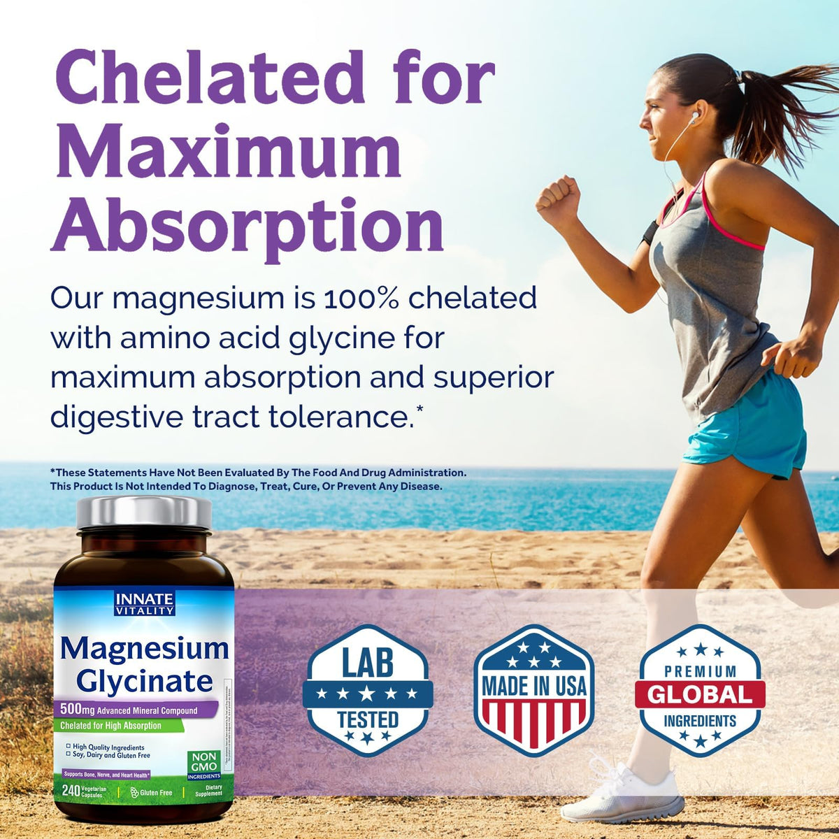 Glycinate de Magnésium Innate Vitality 500mg capsules ouvertes sur table
