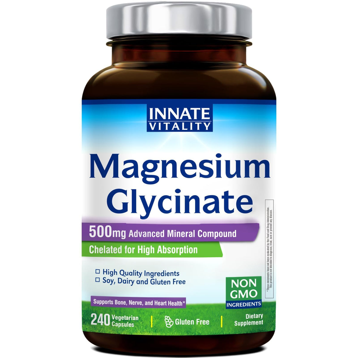 Glycinate de Magnésium Innate Vitality 500mg capsules vue de face