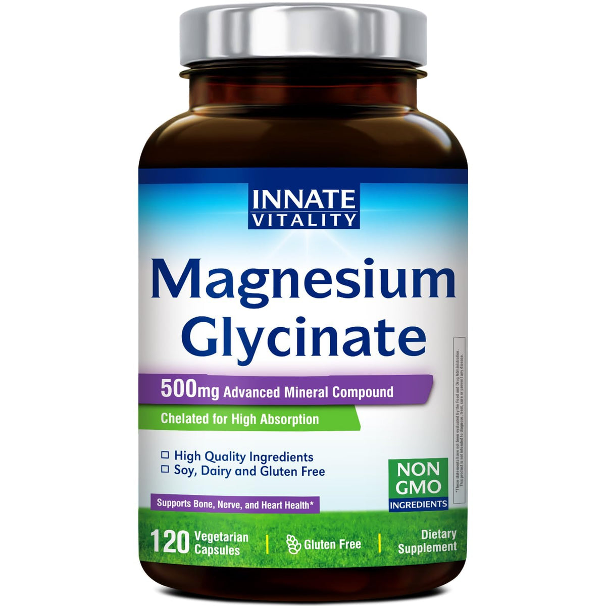 Glycinate de magnésium Innate Vitality 500mg gélules vue avant