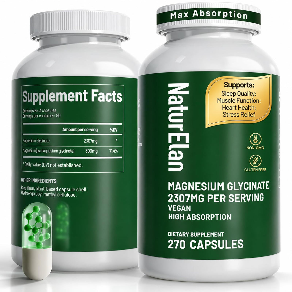 Glycinate de Magnésium NaturElan 2307mg capsules végétales avant
