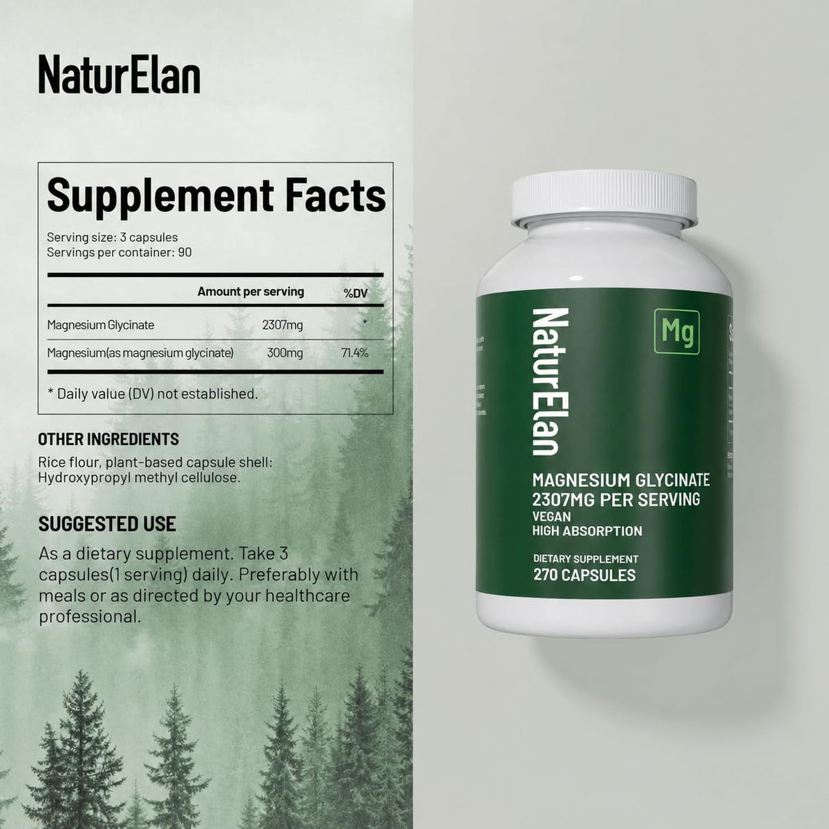 Glycinate de Magnésium NaturElan 2307mg capsules végétales côté