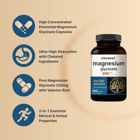Glycinate de magnésium pur NatureBell avec racine de valériane, étiquette détaillée